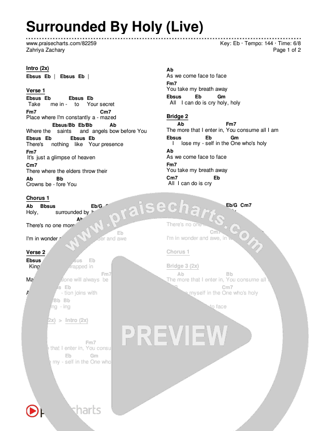 Surrounded By Holy (Live) Chords & Lyrics (Zahriya Zachary)