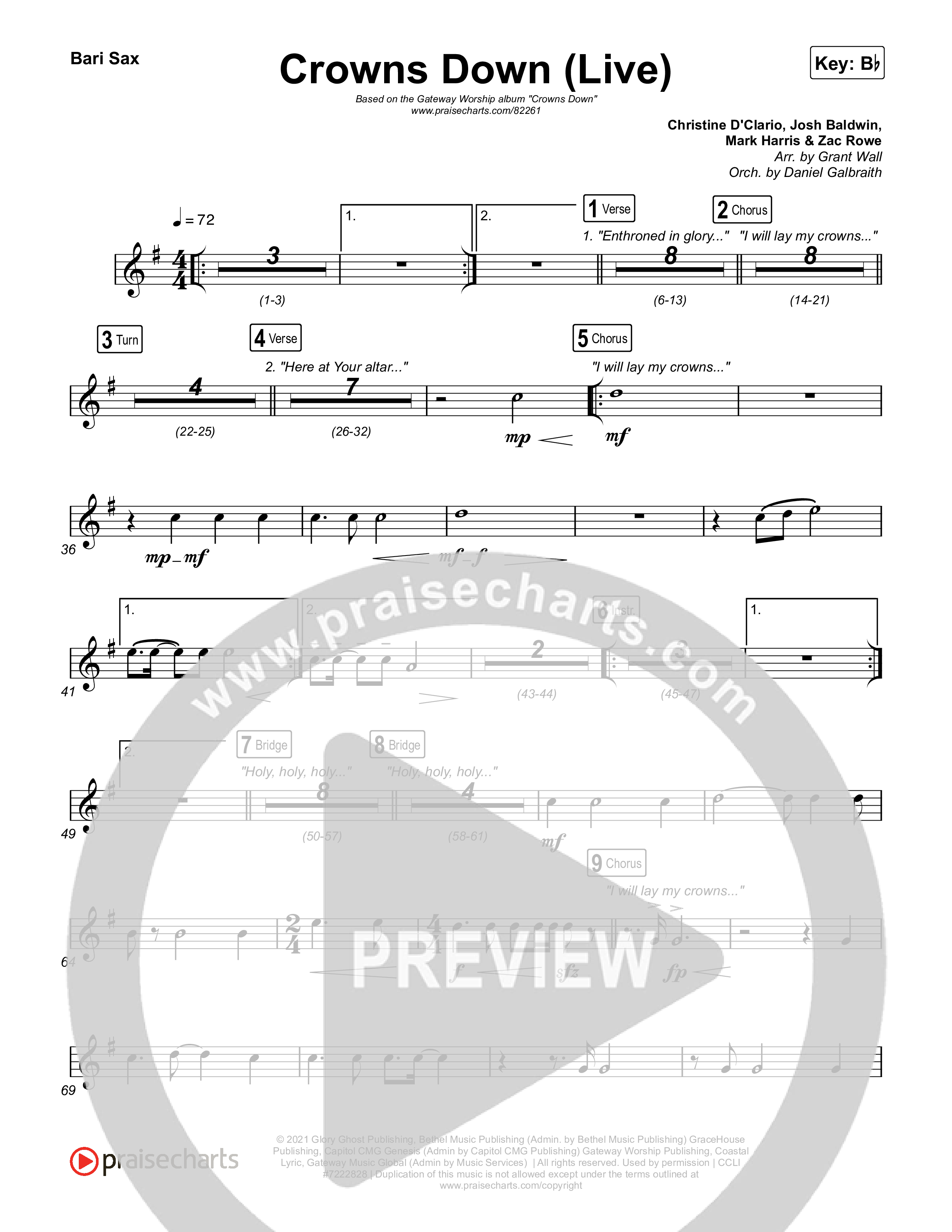 Crowns Down (Live) Bari Sax (Gateway Worship / Josh Baldwin)