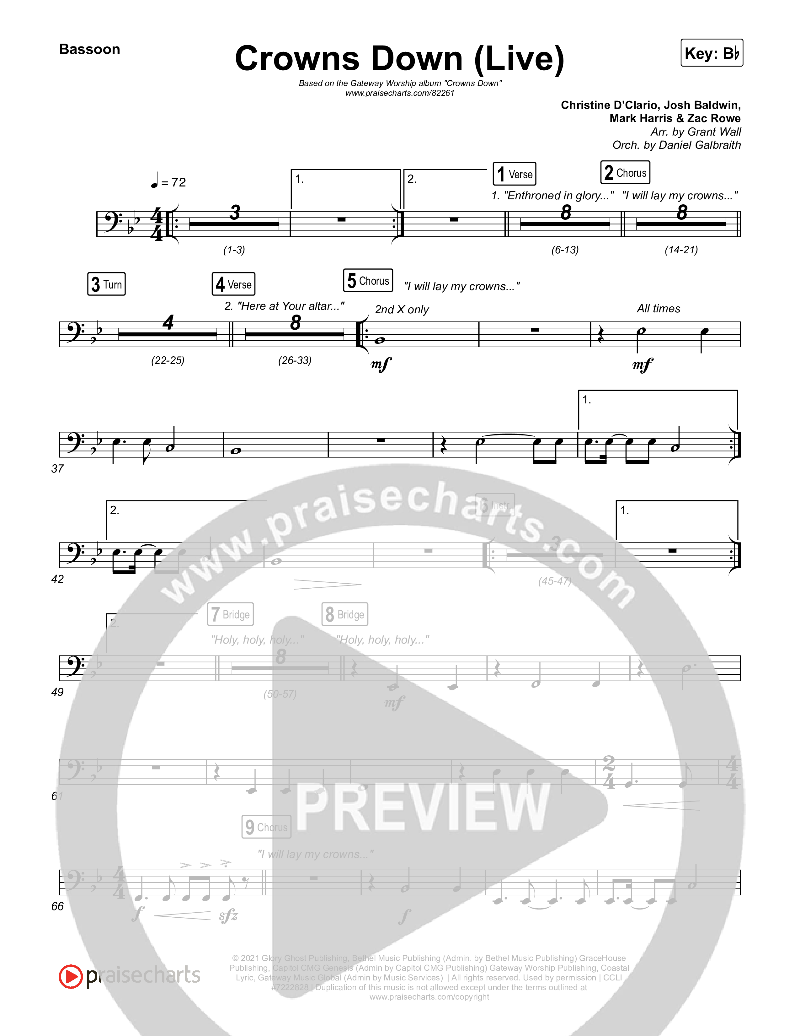 Crowns Down (Live) Bassoon (Gateway Worship / Josh Baldwin)