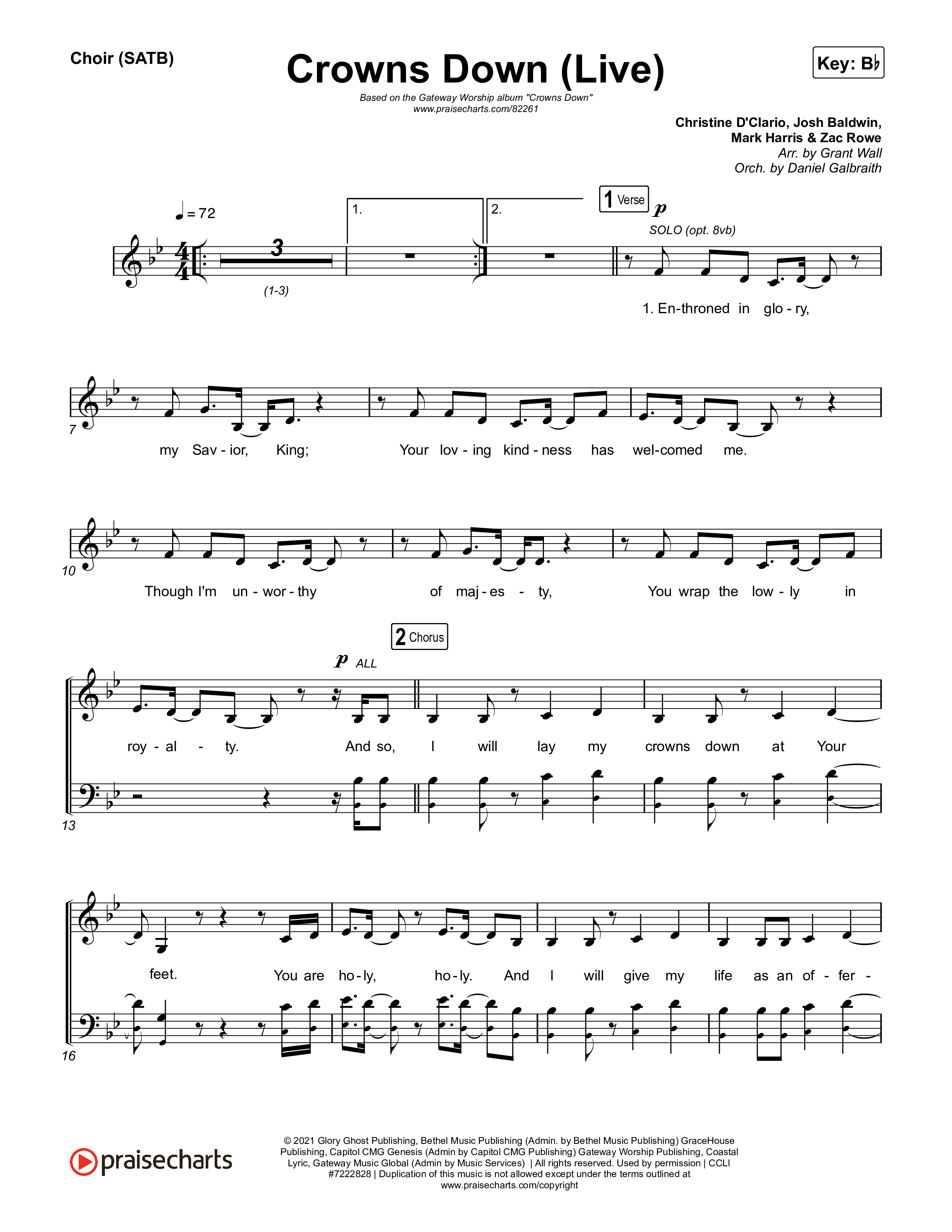 Crowns Down (Live) Choir Sheet (SATB) (Gateway Worship / Josh Baldwin)