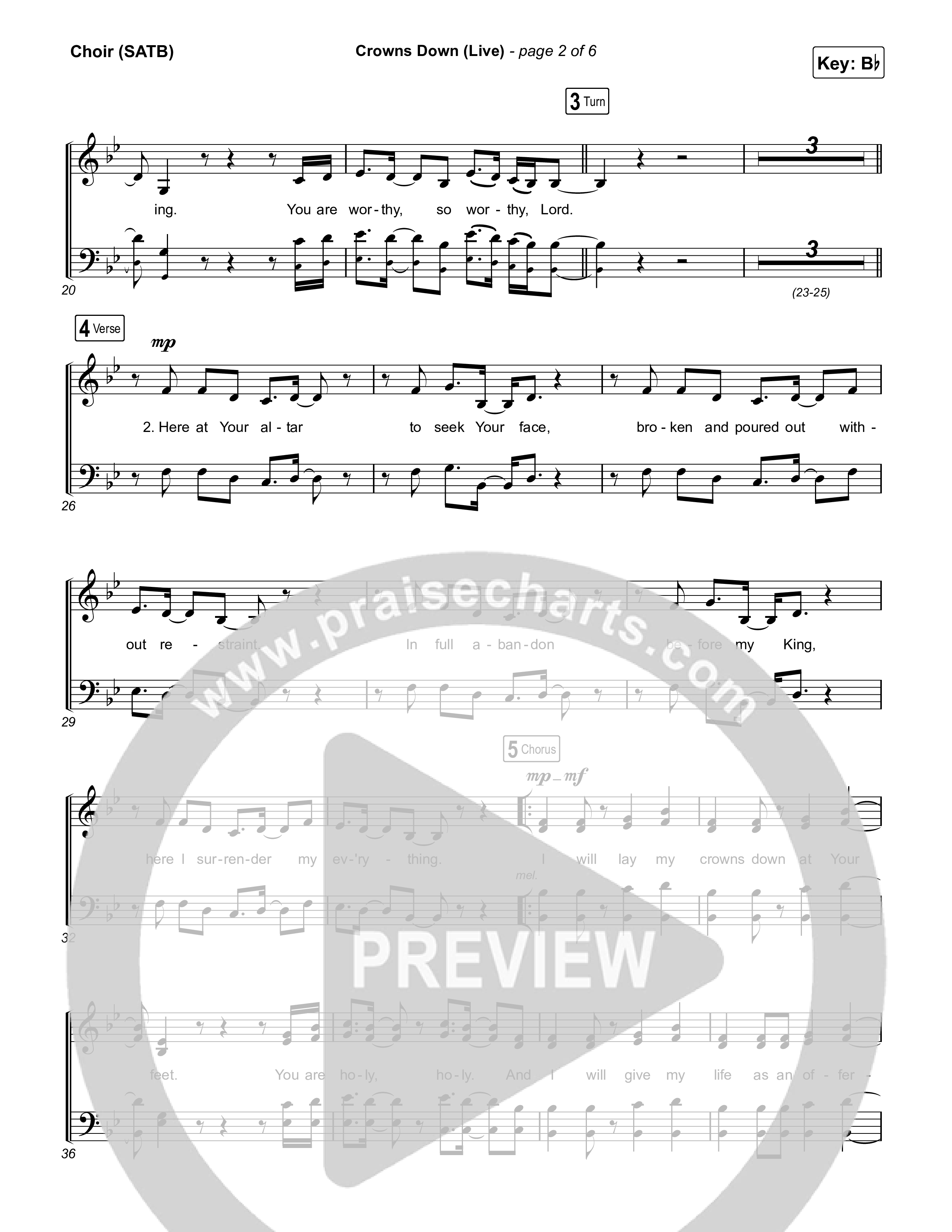 Crowns Down (Live) Choir Sheet (SATB) (Gateway Worship / Josh Baldwin)