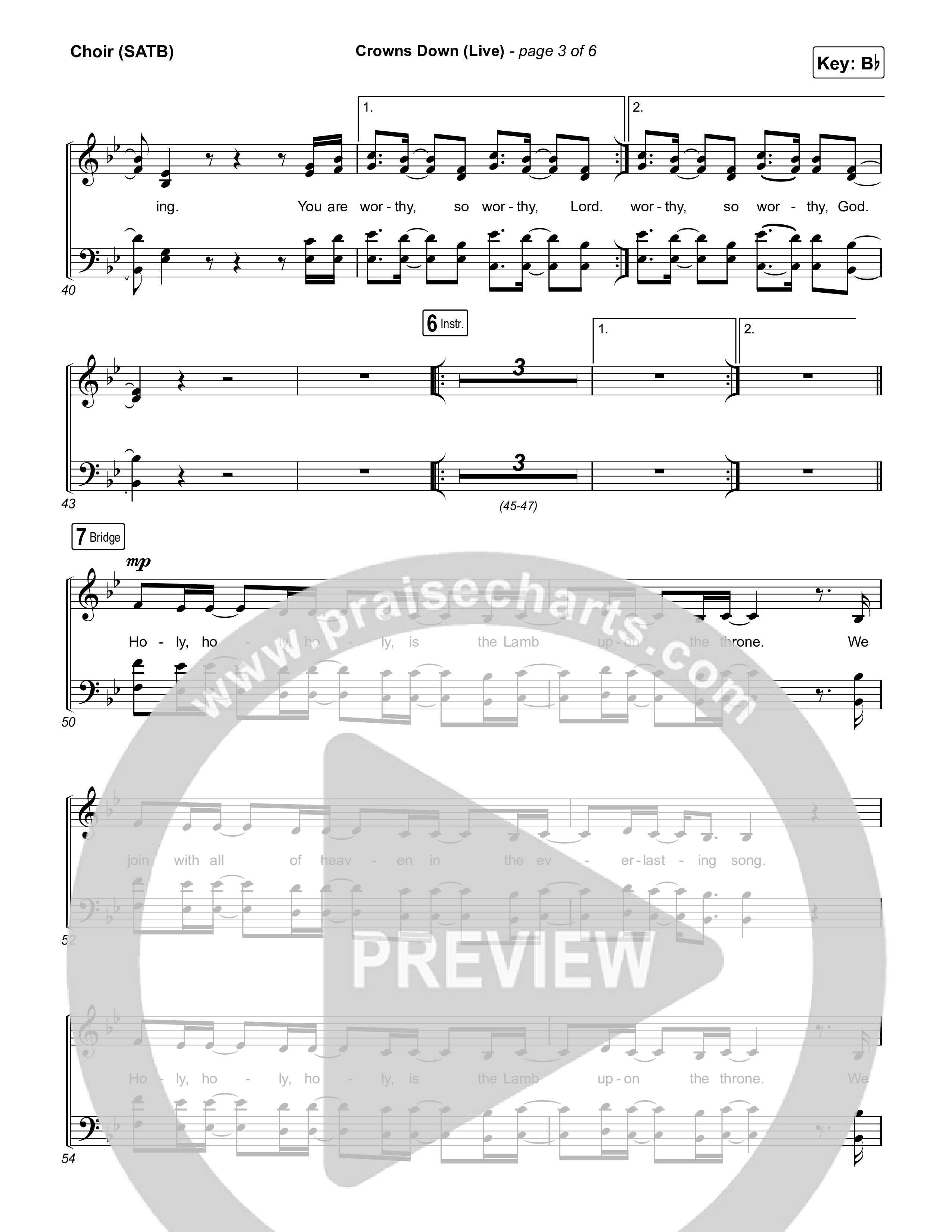 Crowns Down (Live) Choir Sheet (SATB) (Gateway Worship / Josh Baldwin)