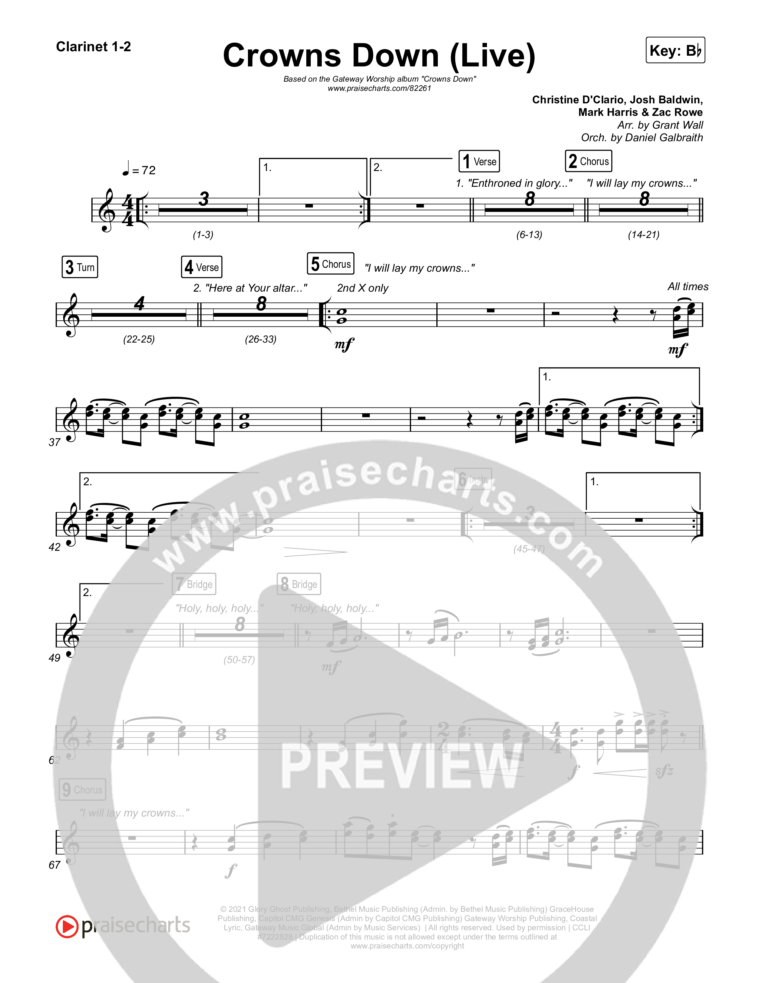 Crowns Down (Live) Clarinet 1/2 (Gateway Worship / Josh Baldwin)