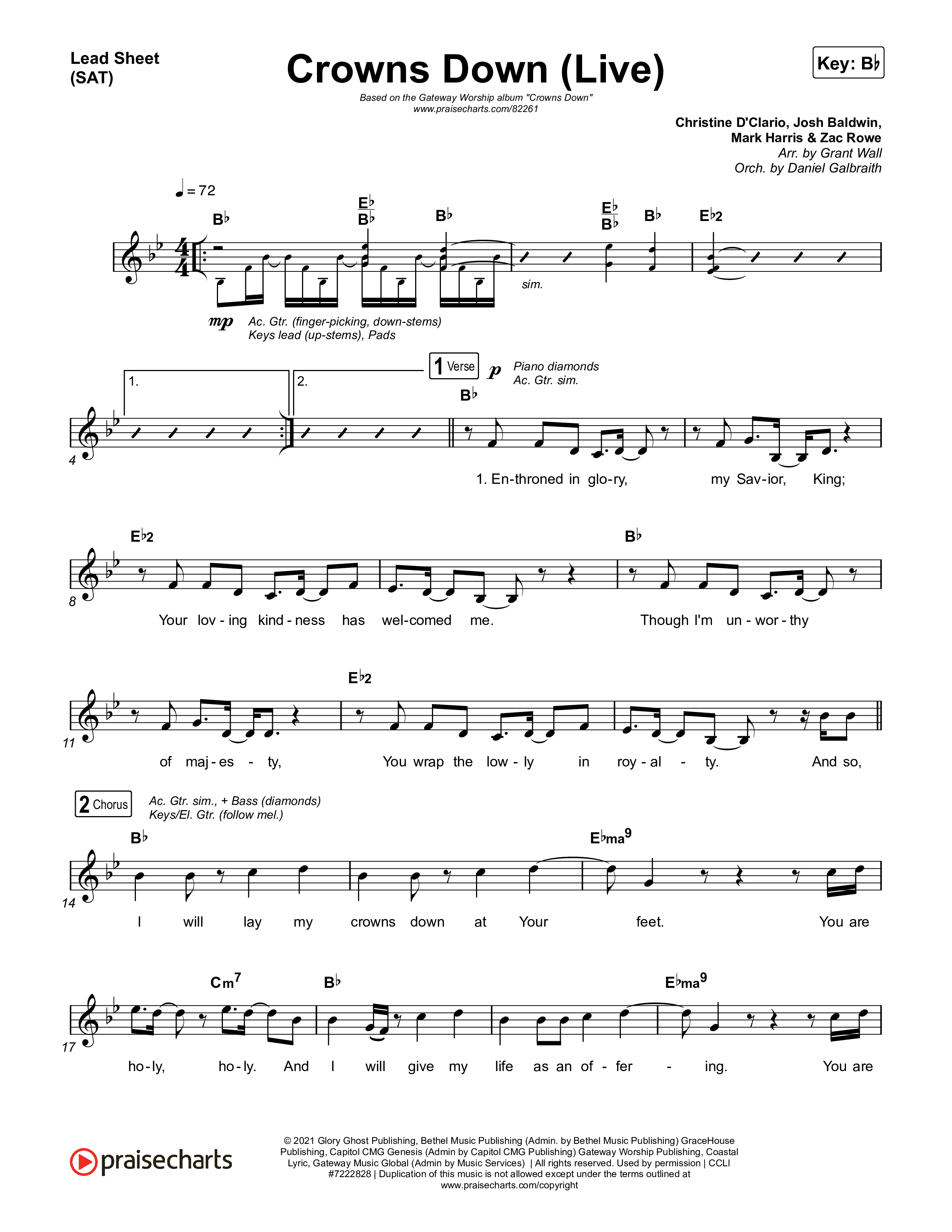 Crowns Down (Live) Lead Sheet (SAT) (Gateway Worship / Josh Baldwin)