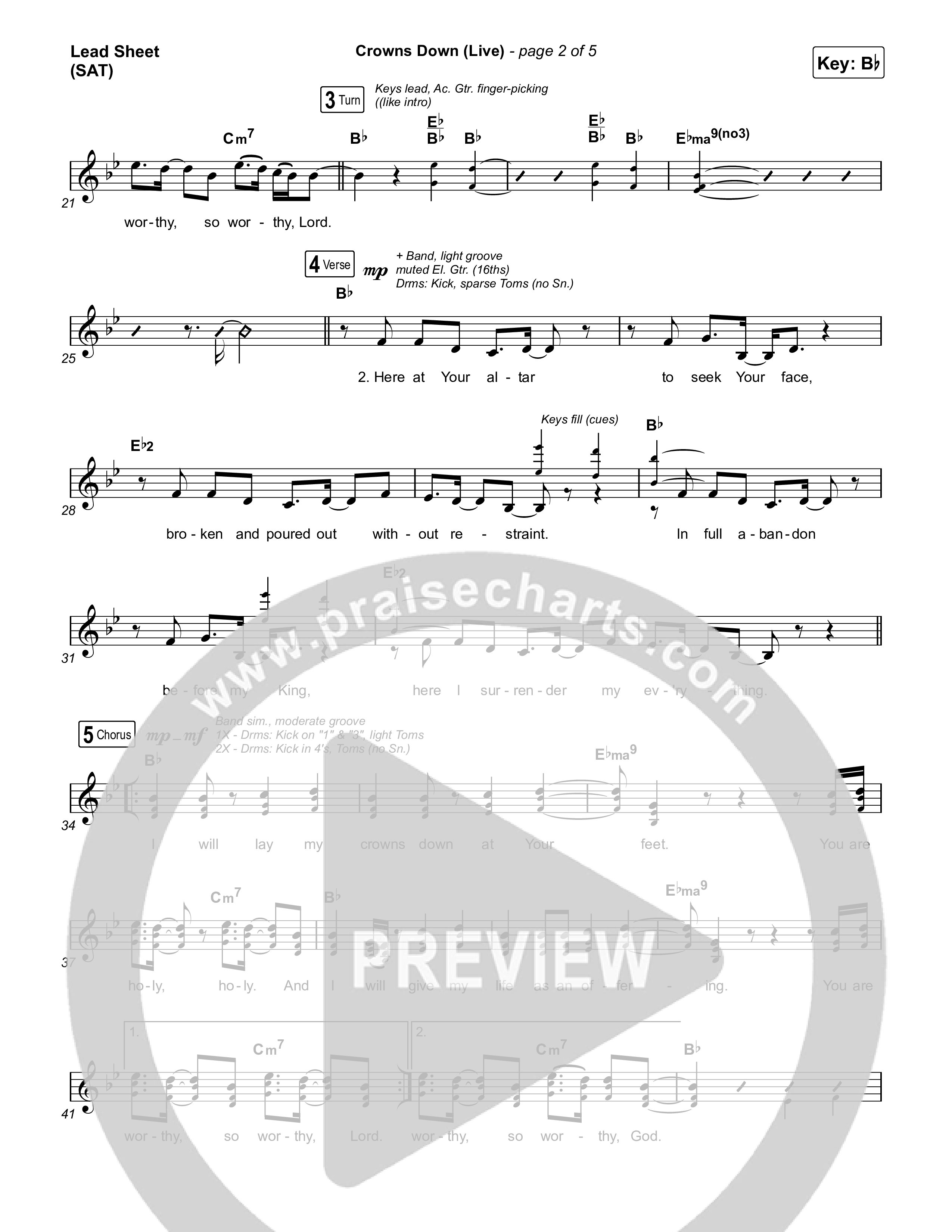 Crowns Down (Live) Lead Sheet (SAT) (Gateway Worship / Josh Baldwin)