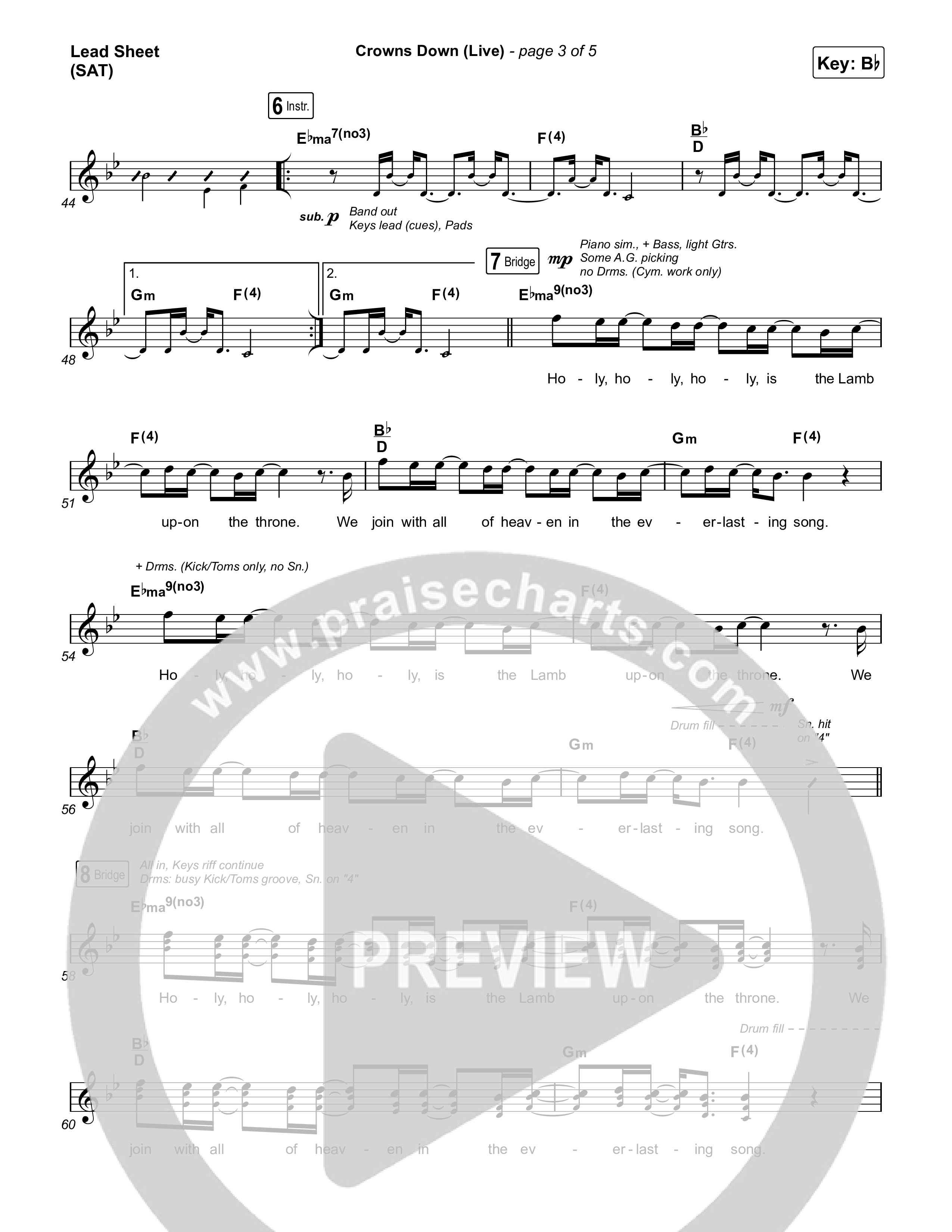 Crowns Down (Live) Lead Sheet (SAT) (Gateway Worship / Josh Baldwin)