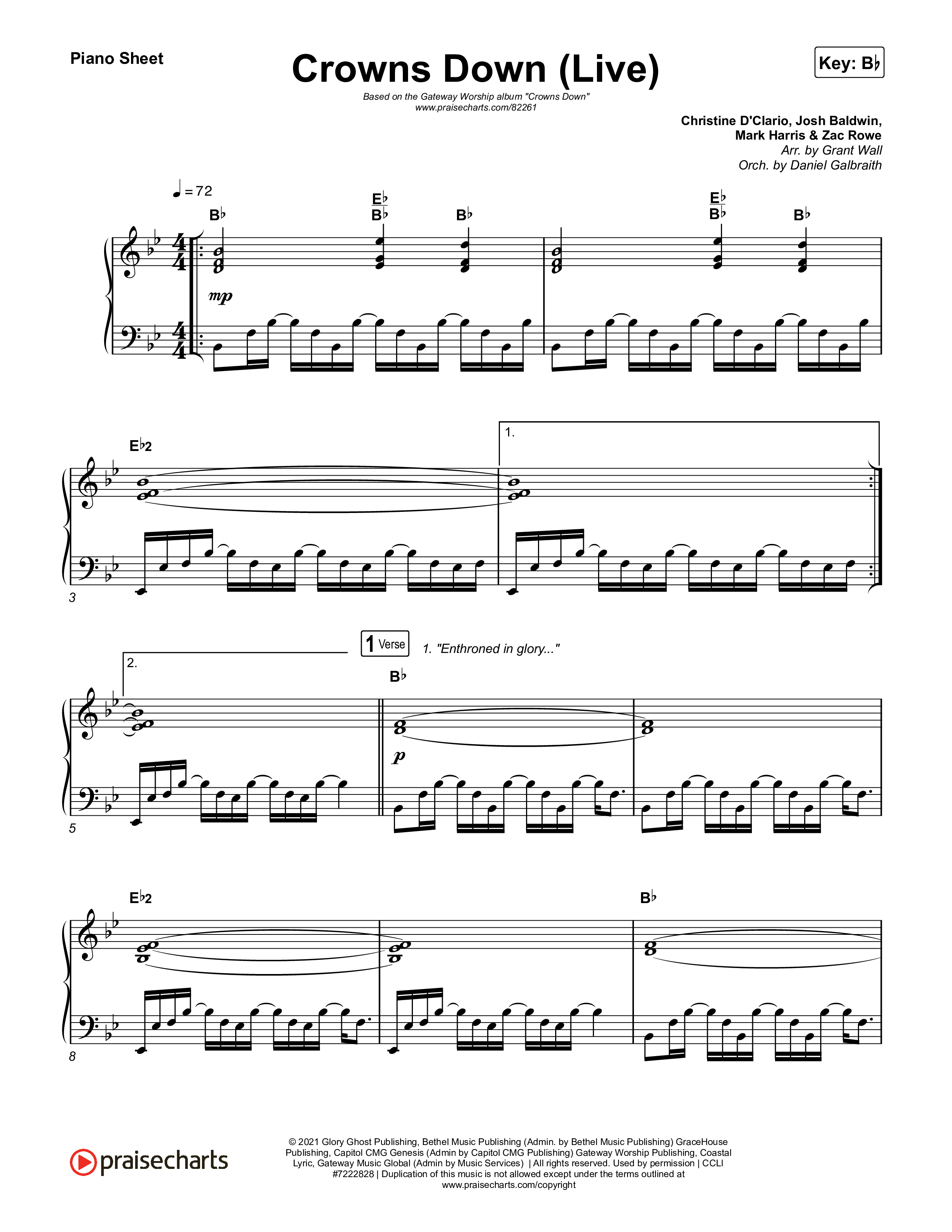 Crowns Down (Live) Piano Sheet (Gateway Worship / Josh Baldwin)