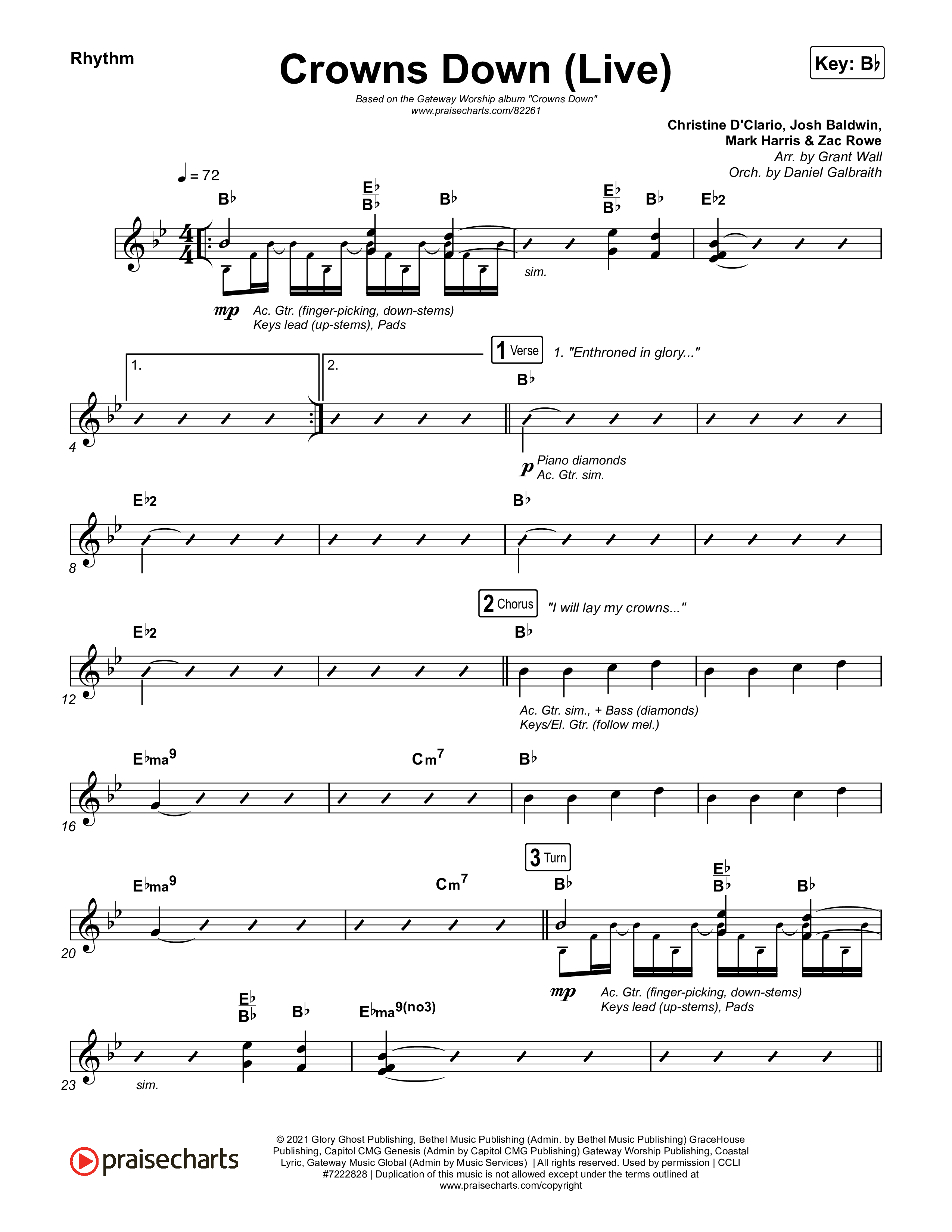 Crowns Down (Live) Rhythm Chart (Gateway Worship / Josh Baldwin)