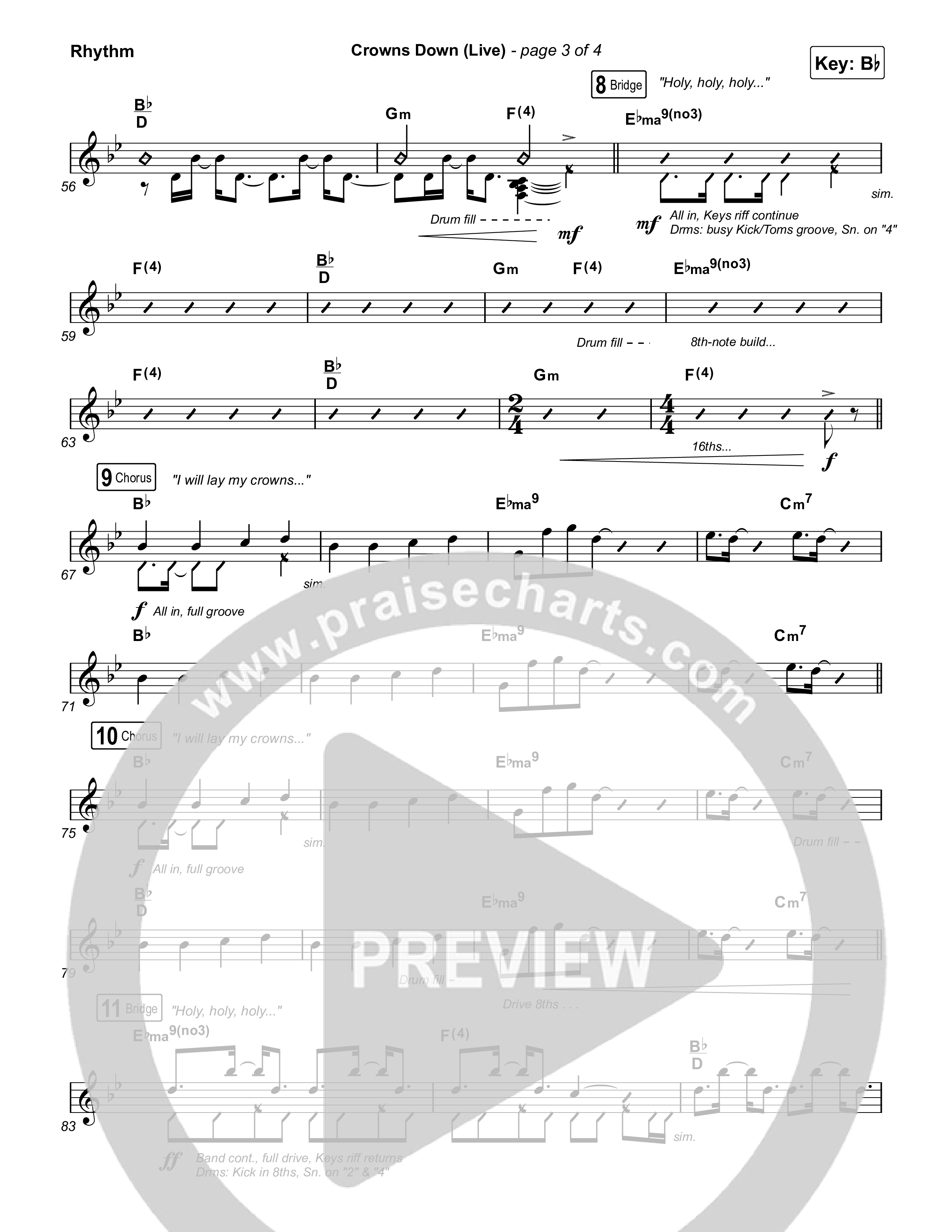 Crowns Down (Live) Rhythm Chart (Gateway Worship / Josh Baldwin)