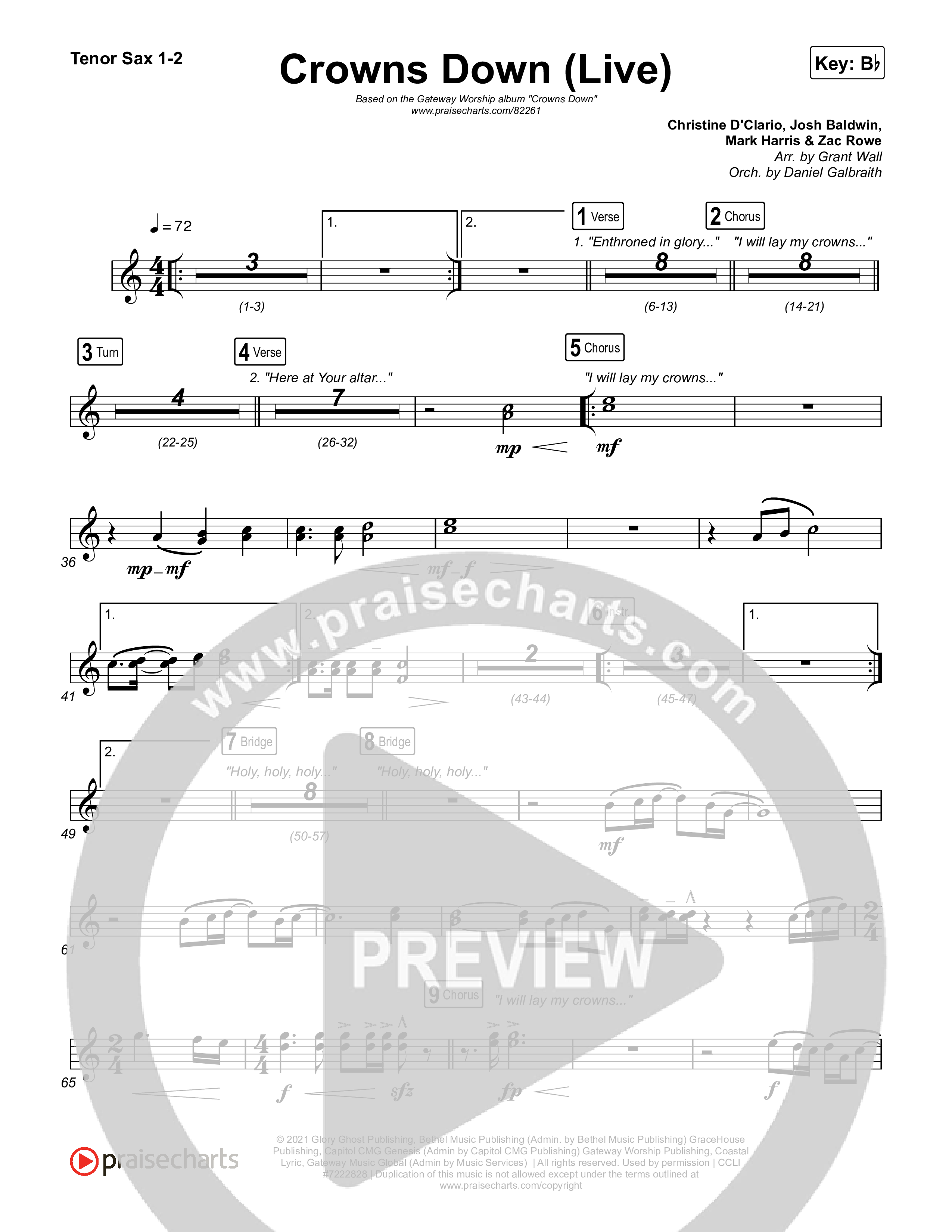 Crowns Down (Live) Tenor Sax 1,2 (Gateway Worship / Josh Baldwin)