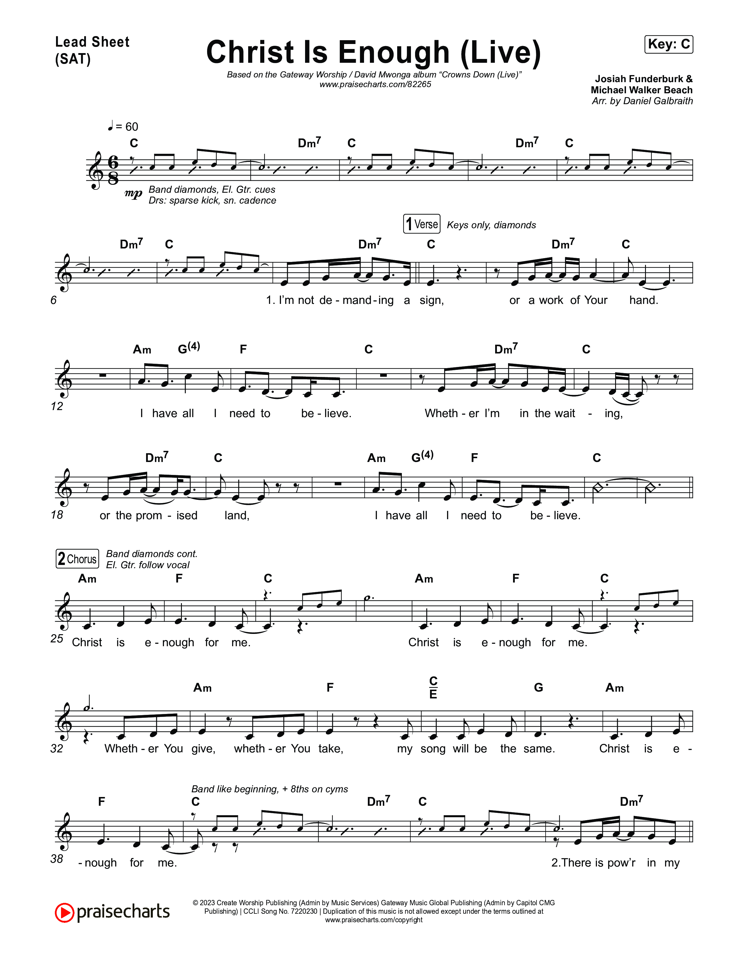 Christ Is Enough (Live) Lead Sheet (SAT) (Gateway Worship / David Mwonga)