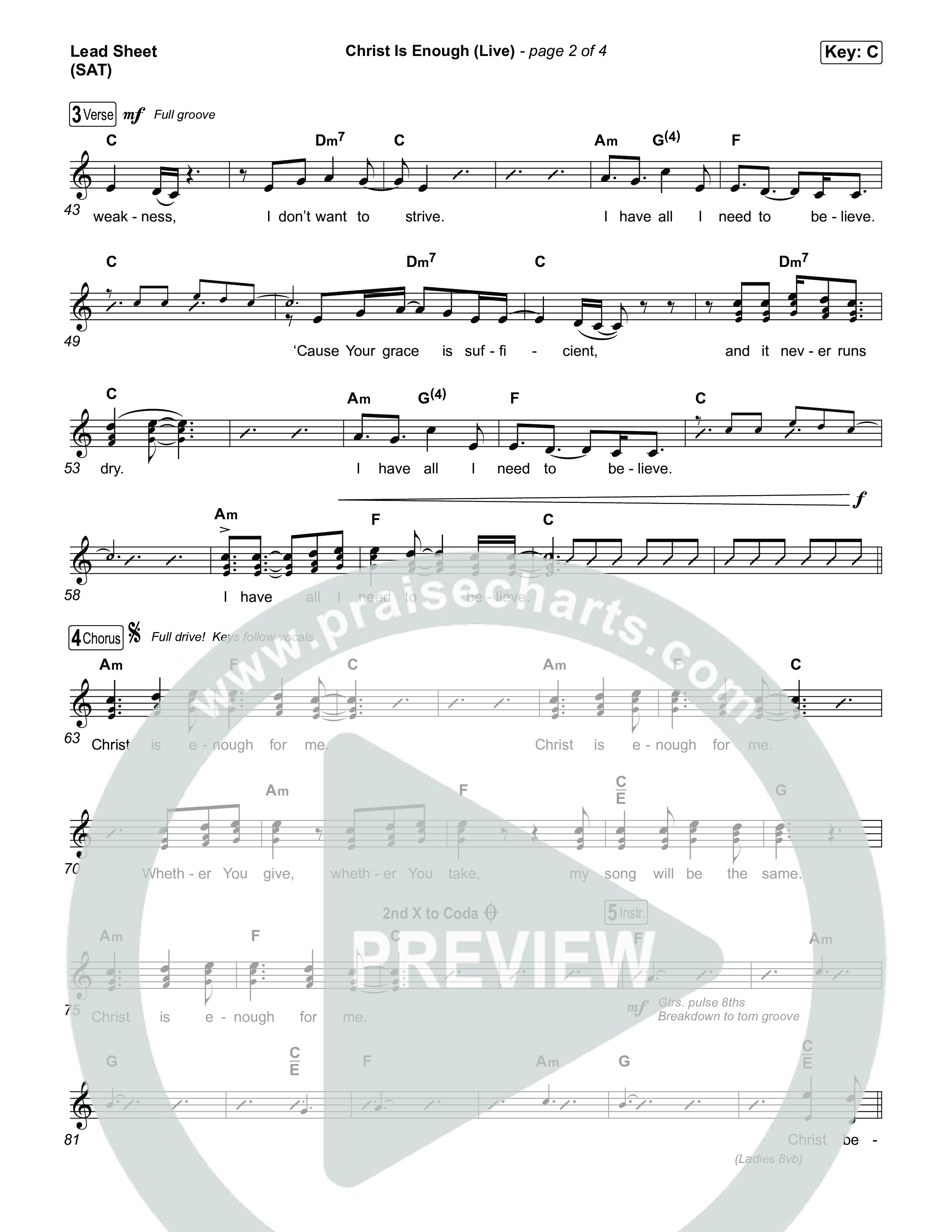 Christ Is Enough (Live) Lead Sheet (SAT) (Gateway Worship / David Mwonga)