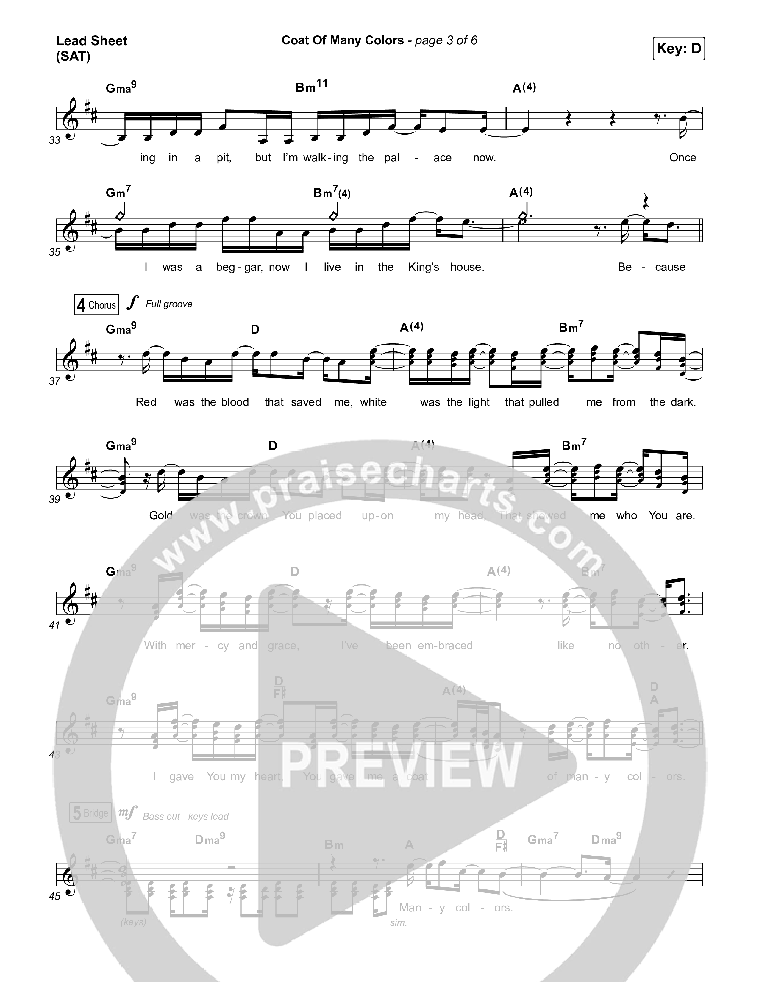 Coat Of Many Colors Lead Sheet (SAT) (Brandon Lake)