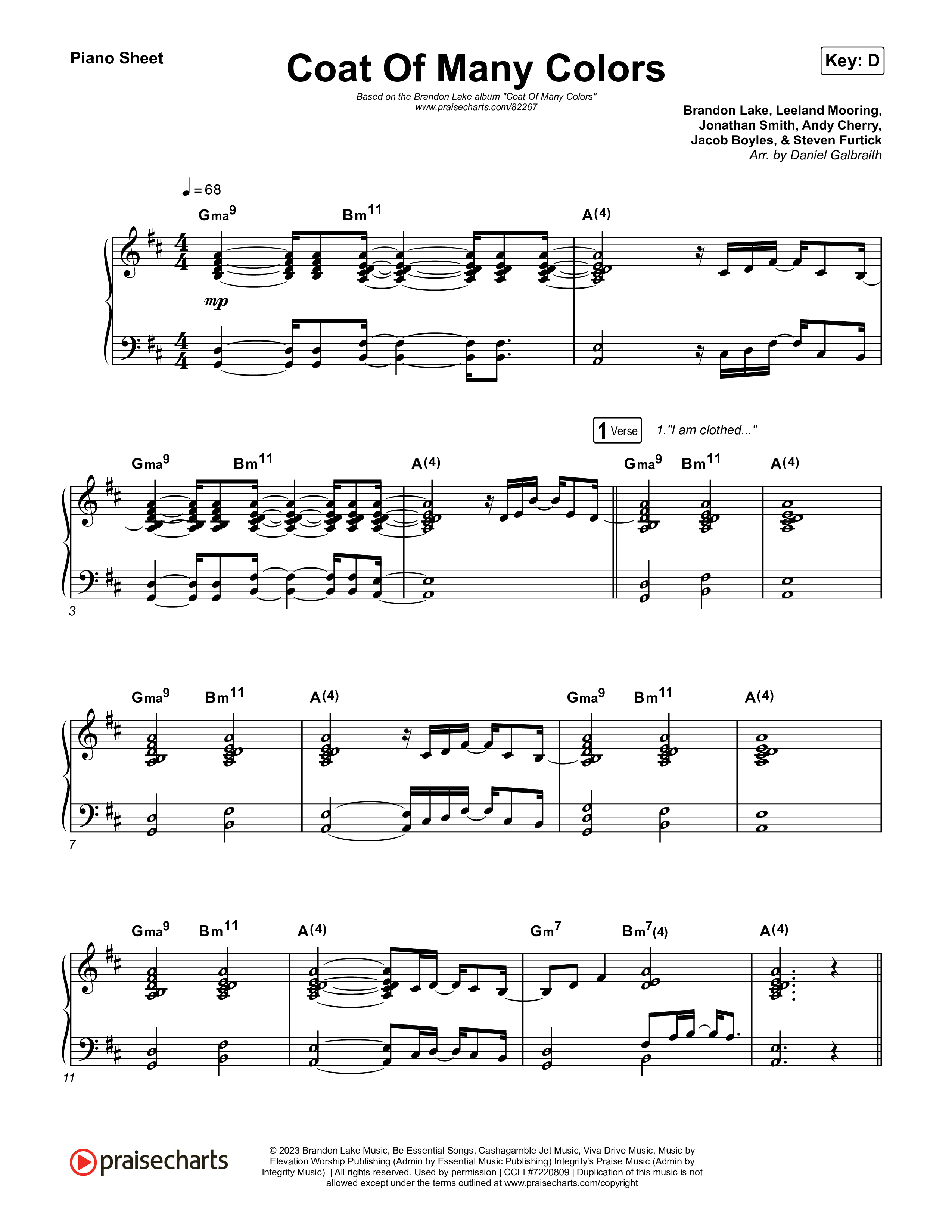 Coat Of Many Colors Piano Sheet (Brandon Lake)
