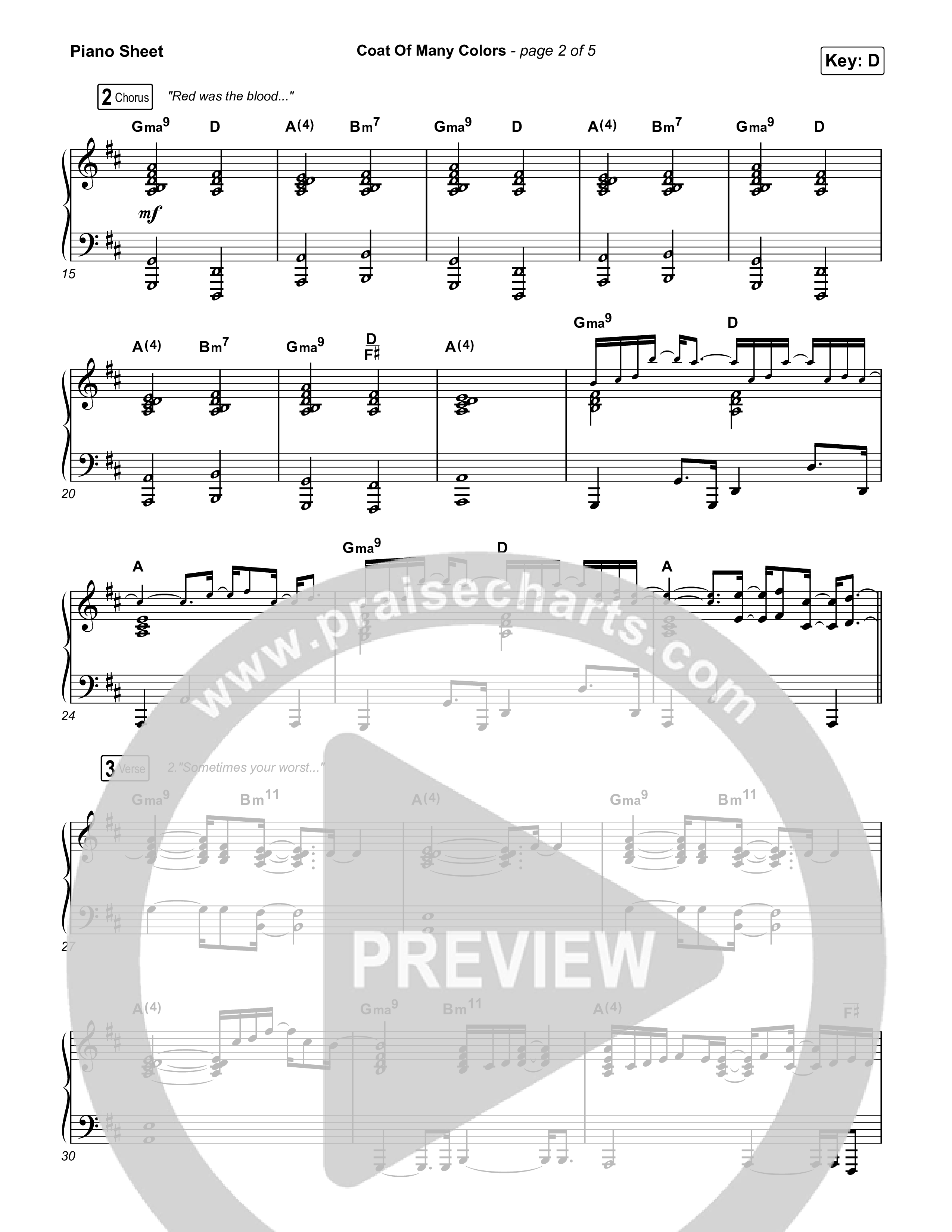 Coat Of Many Colors Piano Sheet (Brandon Lake)