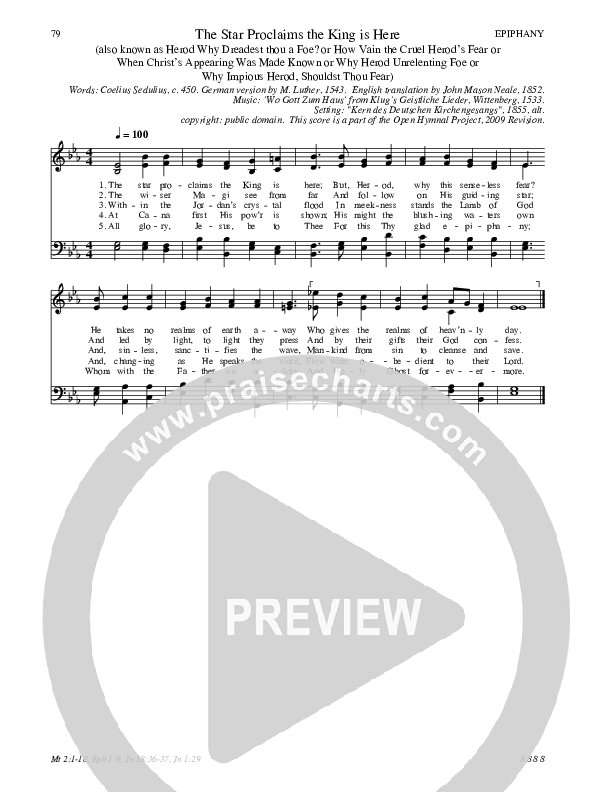 The Star Proclaims The King Is Here Hymn Sheet (SATB) (Traditional Hymn)