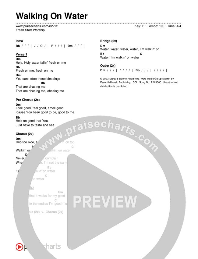 Walking On Water Chords & Lyrics (Fresh Start Worship)