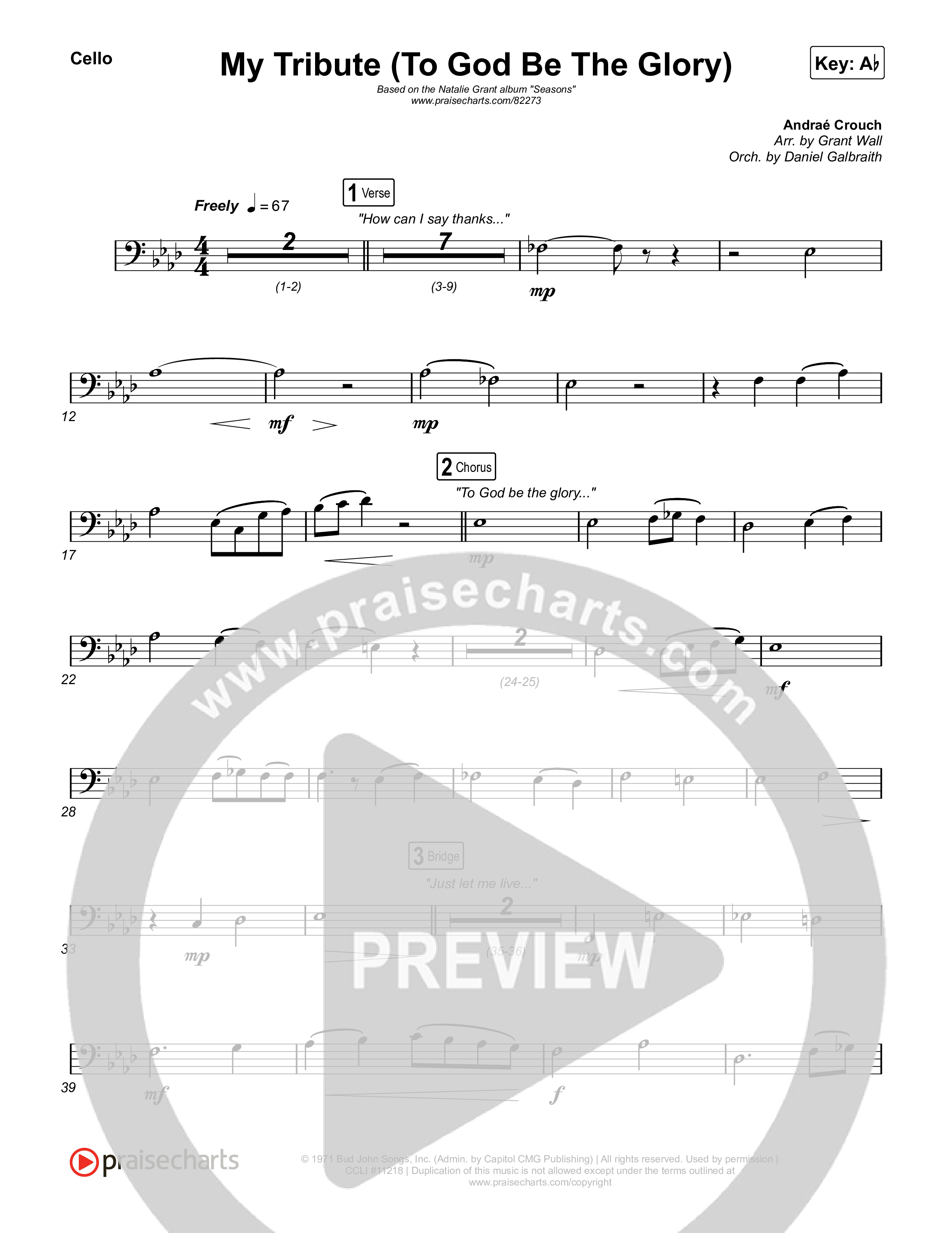 My Tribute (To God Be The Glory) Cello (Natalie Grant / CeCe Winans)