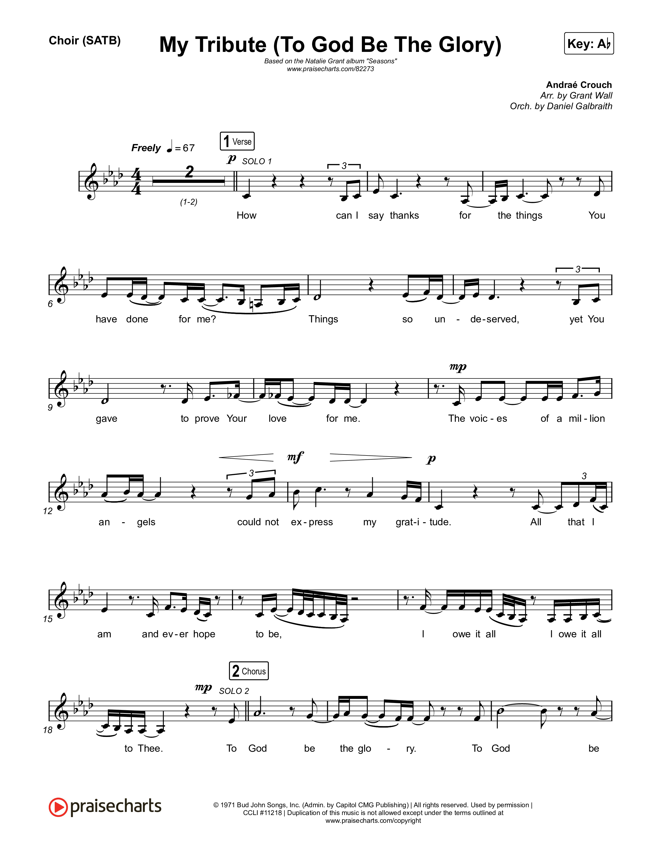 My Tribute (To God Be The Glory) Choir Sheet (SATB) (Natalie Grant / CeCe Winans)