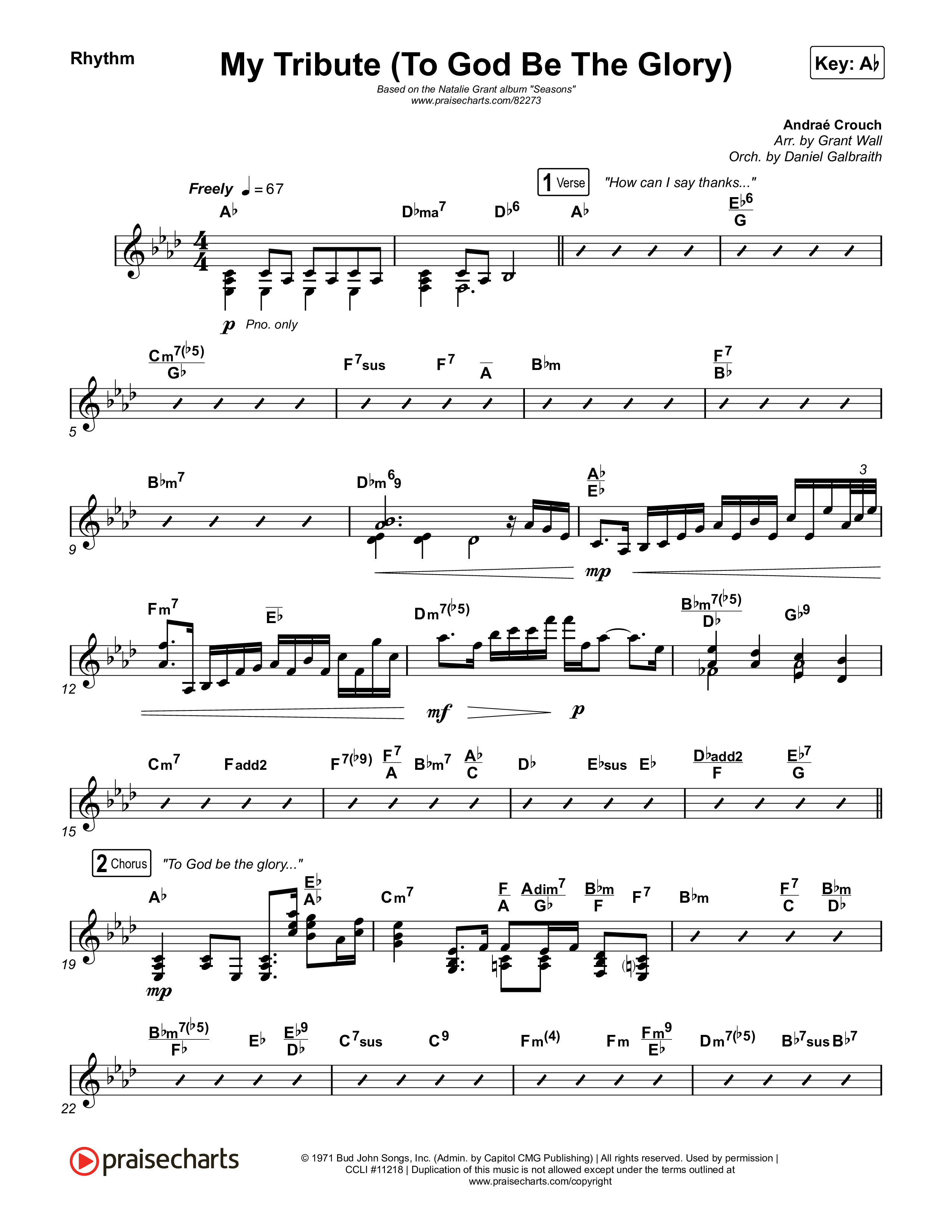 My Tribute (To God Be The Glory) Rhythm Chart (Natalie Grant / CeCe Winans)