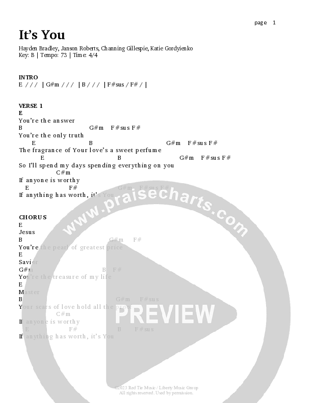 It's You (Studio) Chord Chart (Bridge Music)