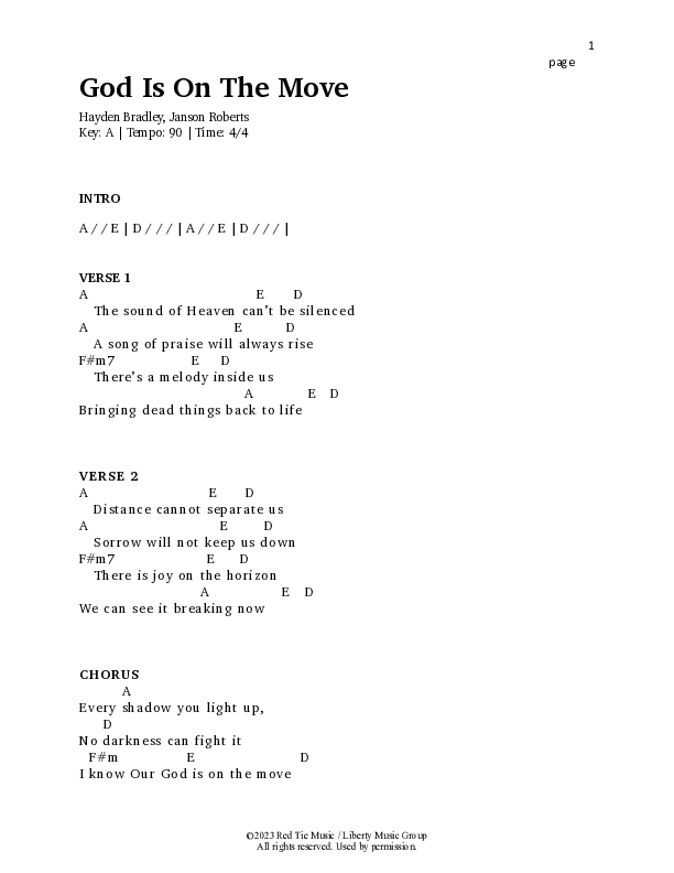 God Is On The Move Chord Chart (Bridge Music)