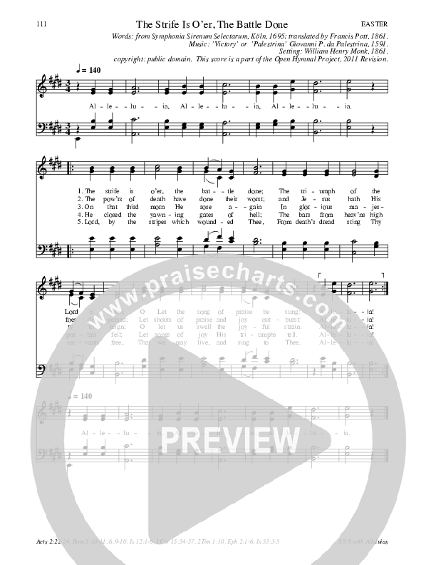 The Strife Is O'er The Battle Done Hymn Sheet (SATB) (Traditional Hymn)