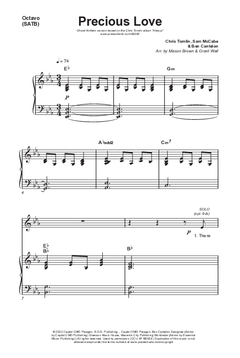 Precious Love (Choral Anthem SATB) Octavo (SATB & Pno) (Chris Tomlin / Arr. Mason Brown)