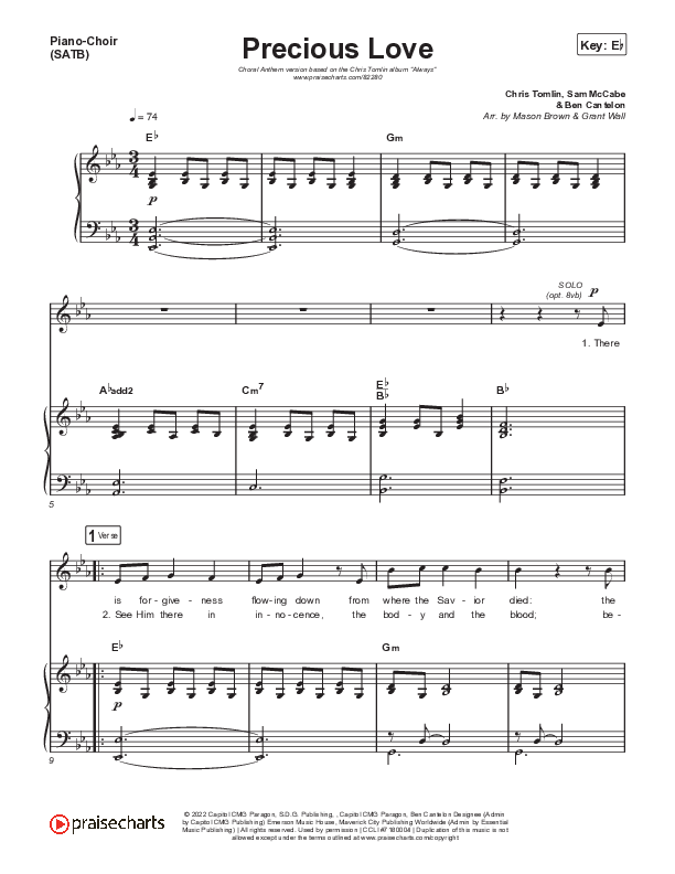 Precious Love (Choral Anthem SATB) Piano/Vocal (SATB) (Chris Tomlin / Arr. Mason Brown)