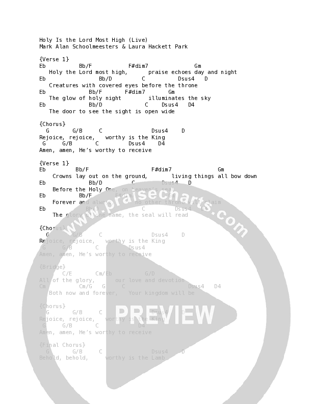 Holy Is the Lord Most High (Live) Chord Chart (REVERE / Laura Hackett Park)