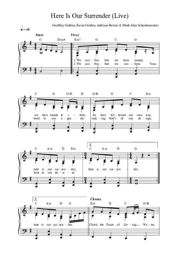 Here Is Our Surrender (Live) Lead Sheet Melody (REVERE / Mitch Wong / Steph Wong)