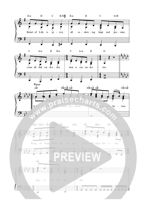 Here Is Our Surrender (Live) Lead Sheet Melody (REVERE / Mitch Wong / Steph Wong)