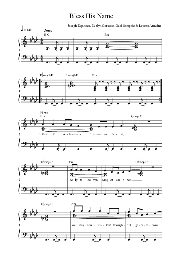 Bless His Name (Live) Lead Sheet Melody (REVERE / Joseph Espinoza)