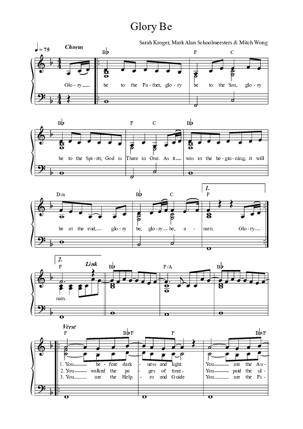 Glory Be (Live) Lead Sheet Melody (REVERE / May Angeles / Mark Alan Schoolmeesters)