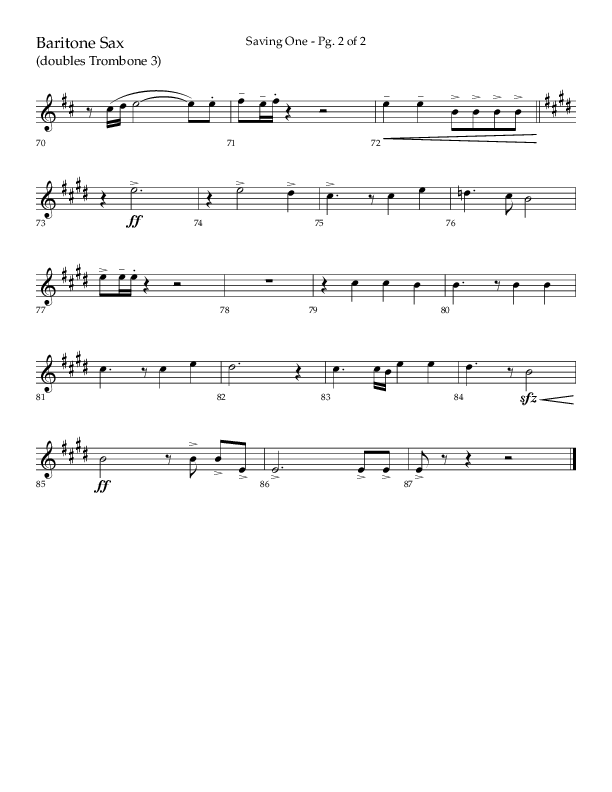 Saving One (Choral Anthem SATB) Bari Sax (Lifeway Choral / Arr. Craig Adams / Arr. Ken Barker / Arr. Danny Zaloudik / Orch. Danny Zaloudik)