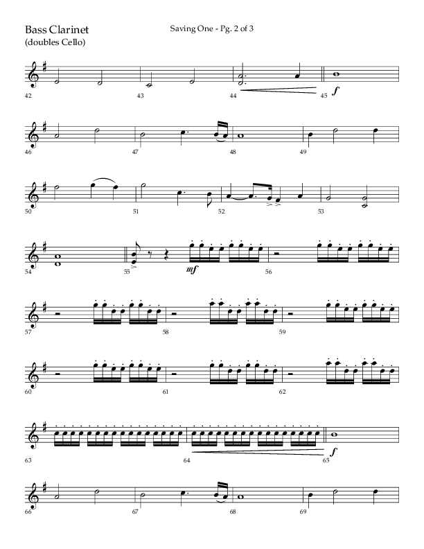 Saving One (Choral Anthem SATB) Bass Clarinet (Lifeway Choral / Arr. Craig Adams / Arr. Ken Barker / Arr. Danny Zaloudik / Orch. Danny Zaloudik)