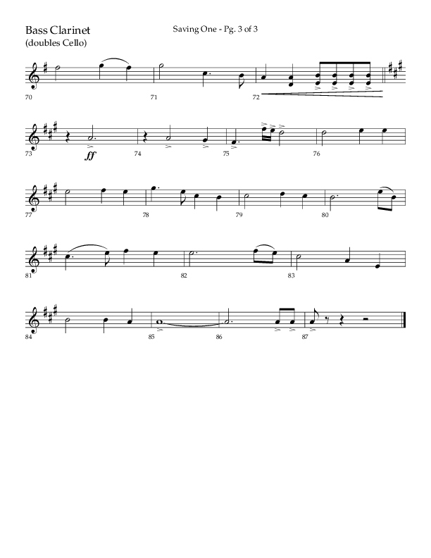 Saving One (Choral Anthem SATB) Bass Clarinet (Lifeway Choral / Arr. Craig Adams / Arr. Ken Barker / Arr. Danny Zaloudik / Orch. Danny Zaloudik)