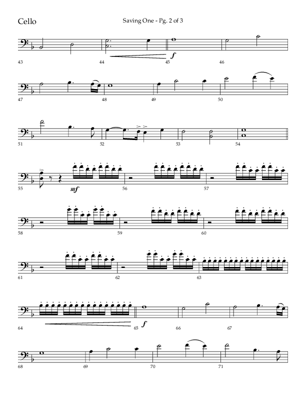 Saving One (Choral Anthem SATB) Cello (Lifeway Choral / Arr. Craig Adams / Arr. Ken Barker / Arr. Danny Zaloudik / Orch. Danny Zaloudik)