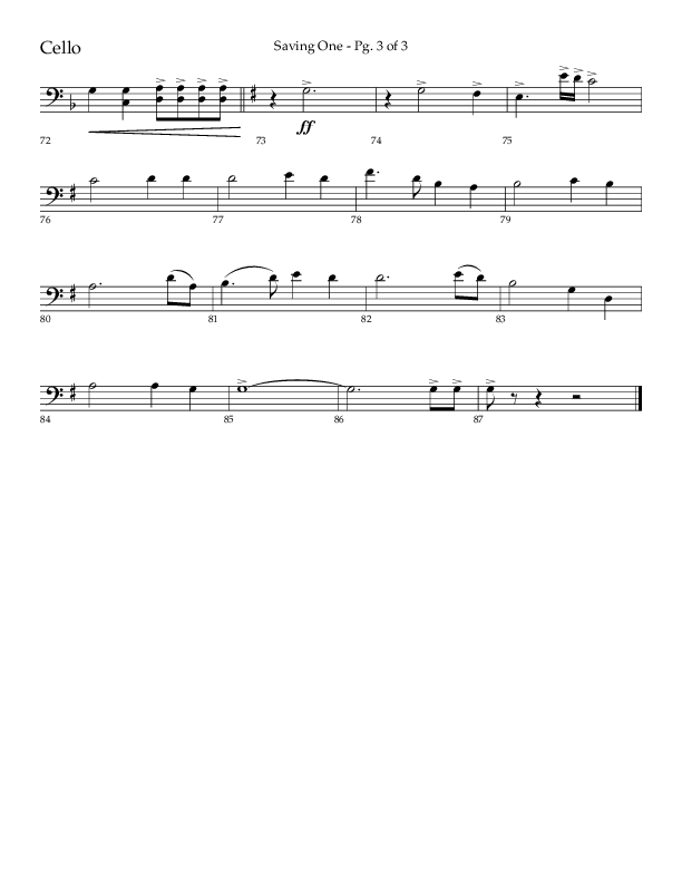 Saving One (Choral Anthem SATB) Cello (Lifeway Choral / Arr. Craig Adams / Arr. Ken Barker / Arr. Danny Zaloudik / Orch. Danny Zaloudik)