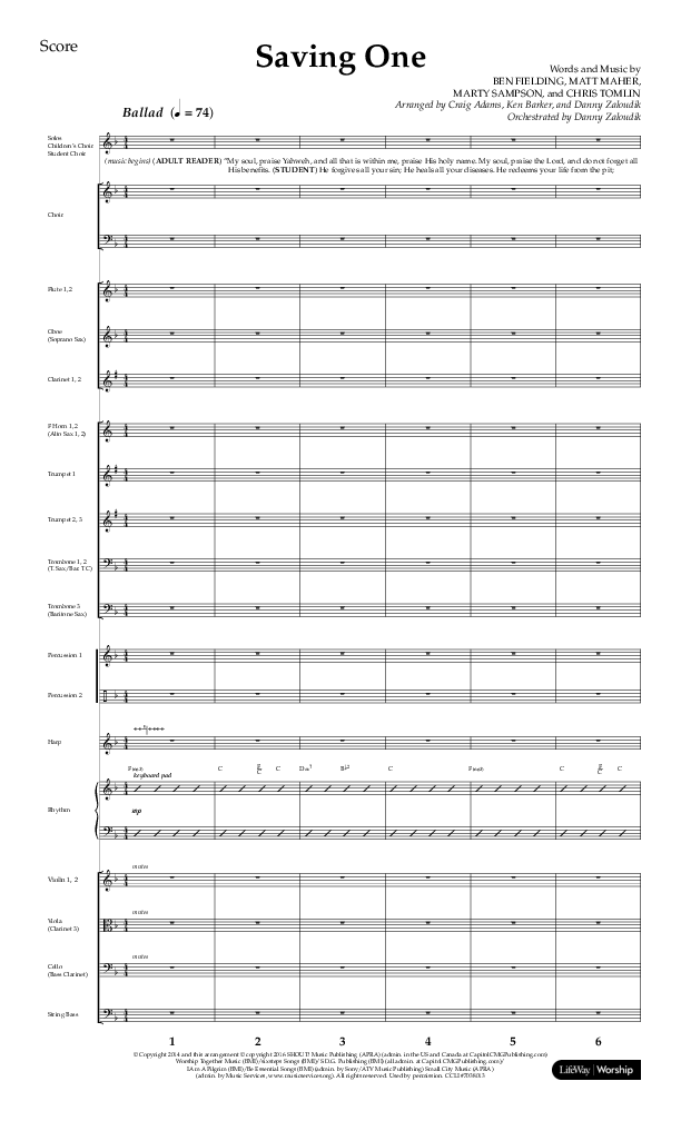 Saving One (Choral Anthem SATB) Conductor's Score (Lifeway Choral / Arr. Craig Adams / Arr. Ken Barker / Arr. Danny Zaloudik / Orch. Danny Zaloudik)