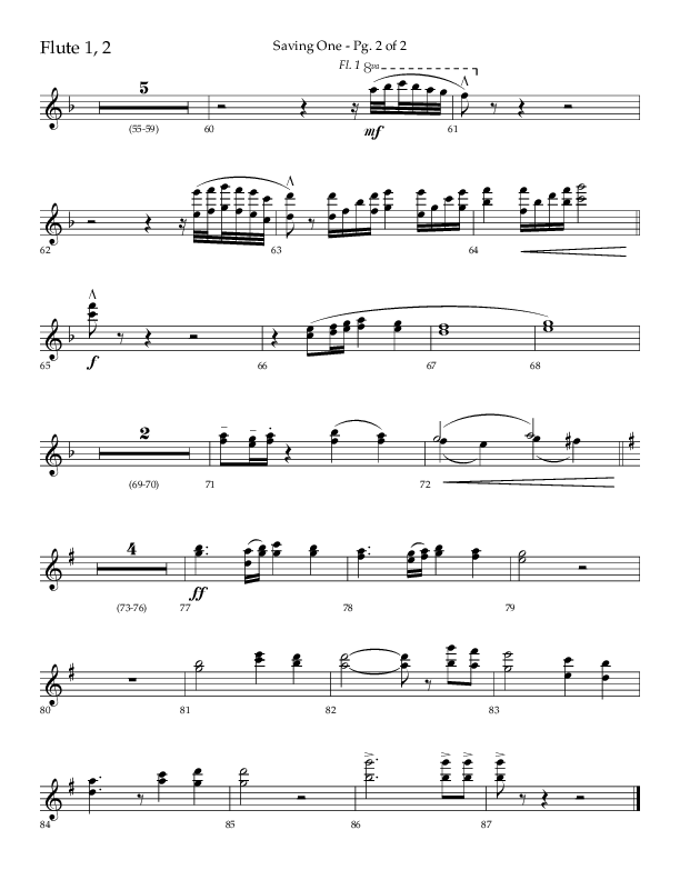 Saving One (Choral Anthem SATB) Flute 1/2 (Lifeway Choral / Arr. Craig Adams / Arr. Ken Barker / Arr. Danny Zaloudik / Orch. Danny Zaloudik)