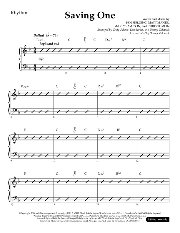 Saving One (Choral Anthem SATB) Lead Melody & Rhythm (Lifeway Choral / Arr. Craig Adams / Arr. Ken Barker / Arr. Danny Zaloudik / Orch. Danny Zaloudik)