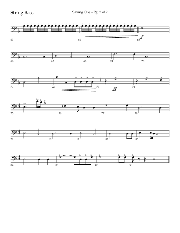 Saving One (Choral Anthem SATB) String Bass (Lifeway Choral / Arr. Craig Adams / Arr. Ken Barker / Arr. Danny Zaloudik / Orch. Danny Zaloudik)