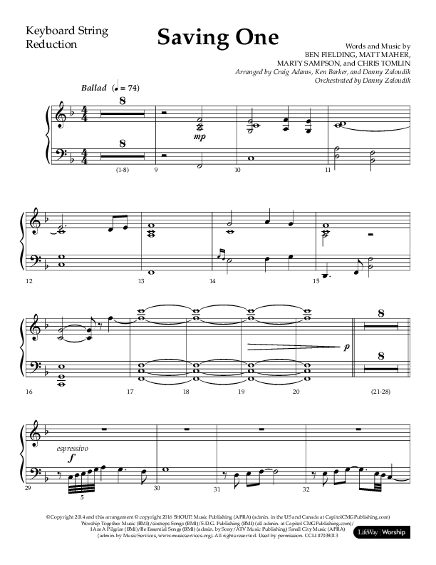 Saving One (Choral Anthem SATB) String Reduction (Lifeway Choral / Arr. Craig Adams / Arr. Ken Barker / Arr. Danny Zaloudik / Orch. Danny Zaloudik)