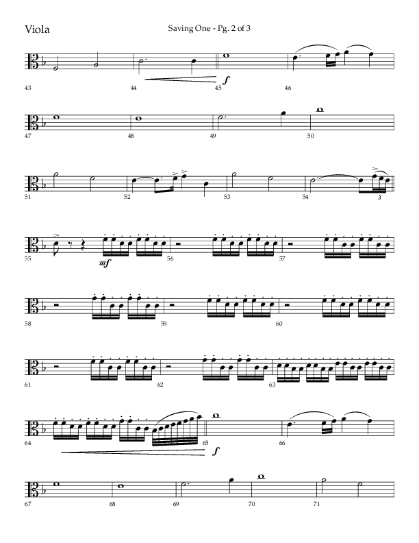 Saving One (Choral Anthem SATB) Viola (Lifeway Choral / Arr. Craig Adams / Arr. Ken Barker / Arr. Danny Zaloudik / Orch. Danny Zaloudik)