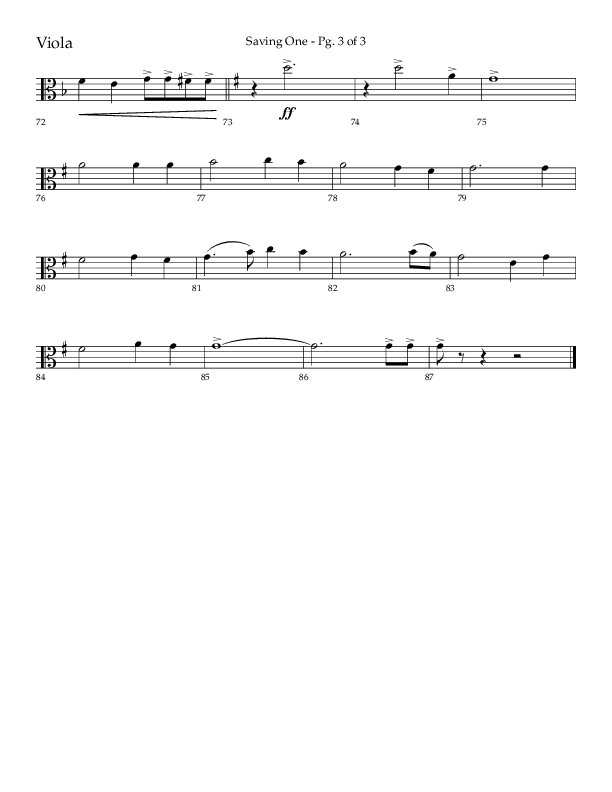 Saving One (Choral Anthem SATB) Viola (Lifeway Choral / Arr. Craig Adams / Arr. Ken Barker / Arr. Danny Zaloudik / Orch. Danny Zaloudik)