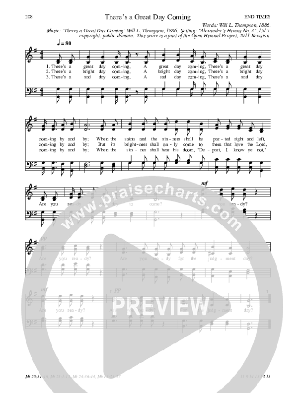 There's A Great Day Coming Hymn Sheet (SATB) (Traditional Hymn)