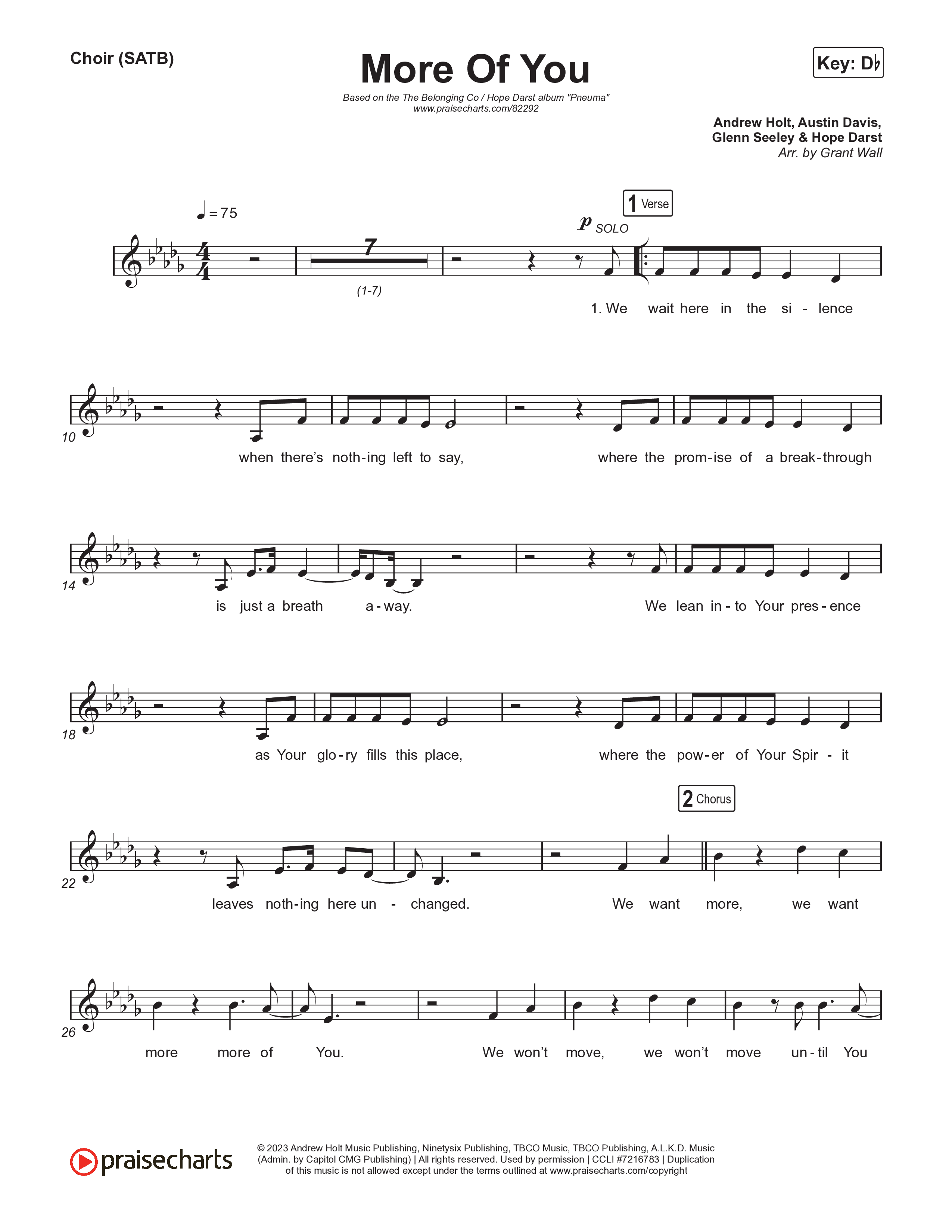 More Of You (Live) Choir Sheet (SATB) (The Belonging Co / Hope Darst)