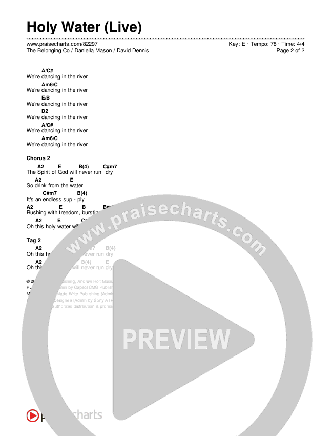 Holy Water (Live) Chords & Lyrics (The Belonging Co / Daniella Mason / David Dennis)