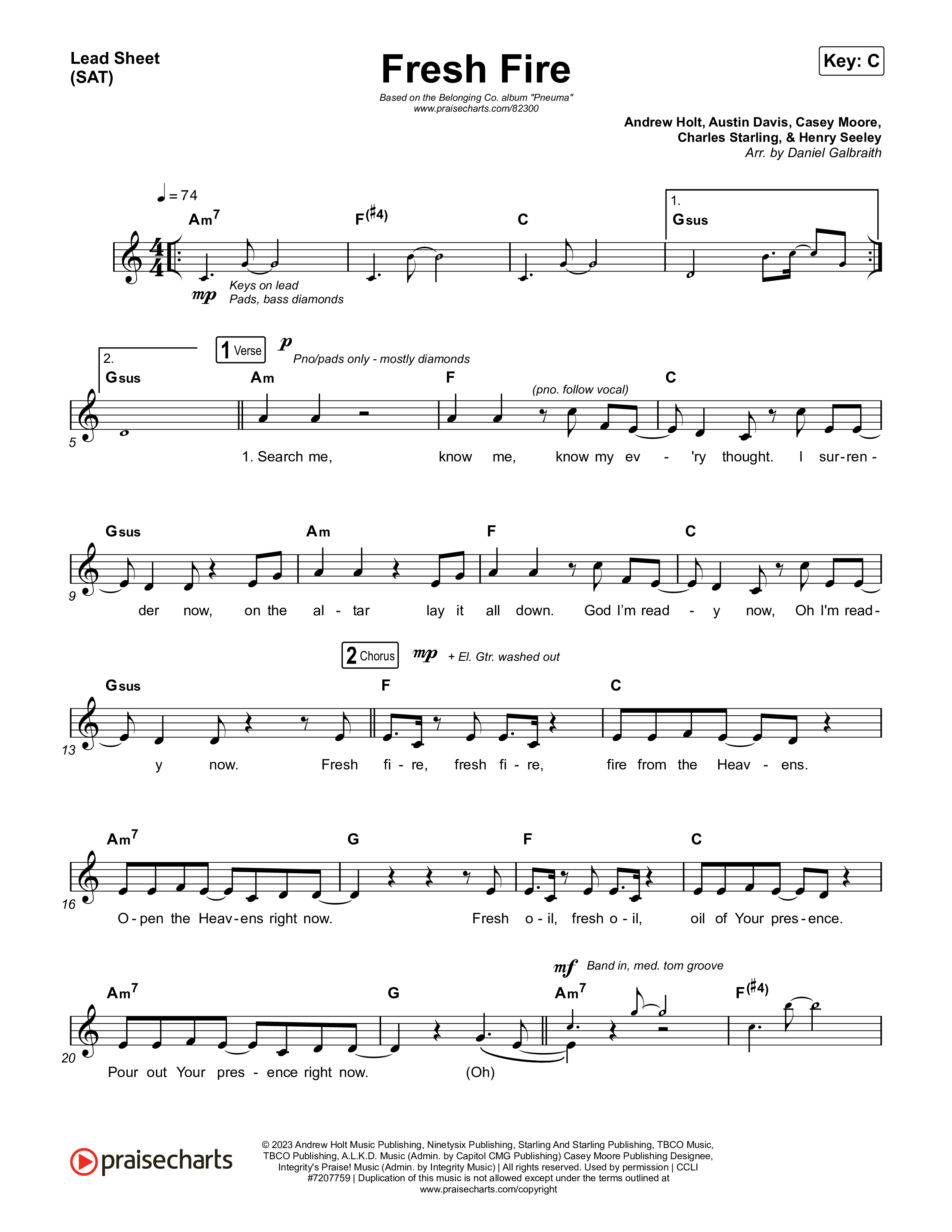 Fresh Fire (Live) Lead Sheet (SAT) (The Belonging Co / Andrew Holt)